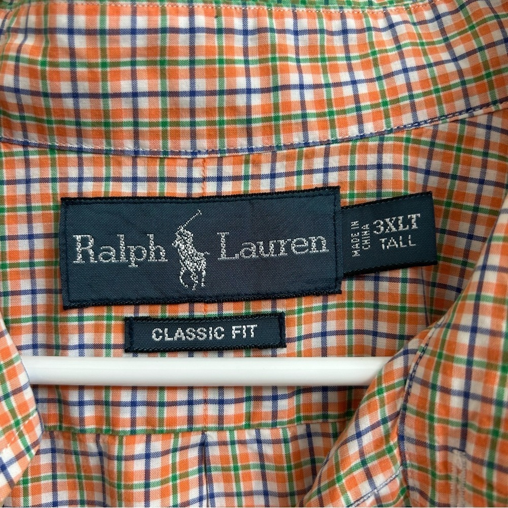 Ralph Lauren Classic Fit Shirt Mens 3XLT Orange Blue Green Plaid Button Down - Picture 4 of 8